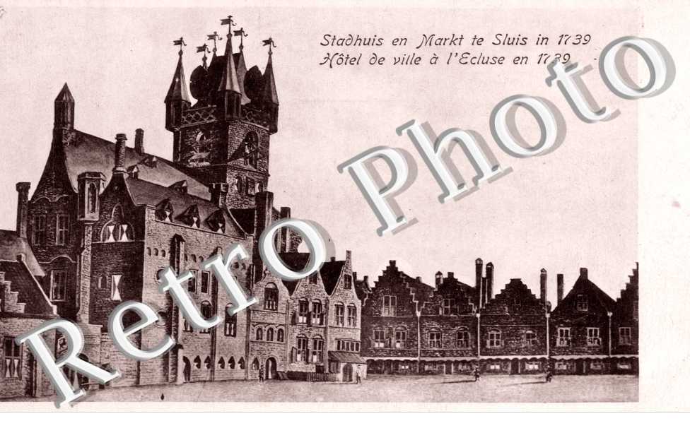 Stadhuis en Markt te Sluis in 1739