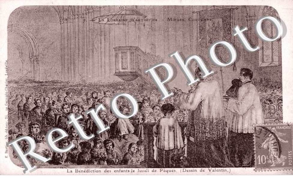 Benediction des enfants le lundi de paques - carte style dessin