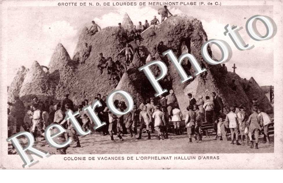 Plage - Grotte de N.D. de Lourdes - Colonie de Vacances Orphelinat Halluin d'Arras
