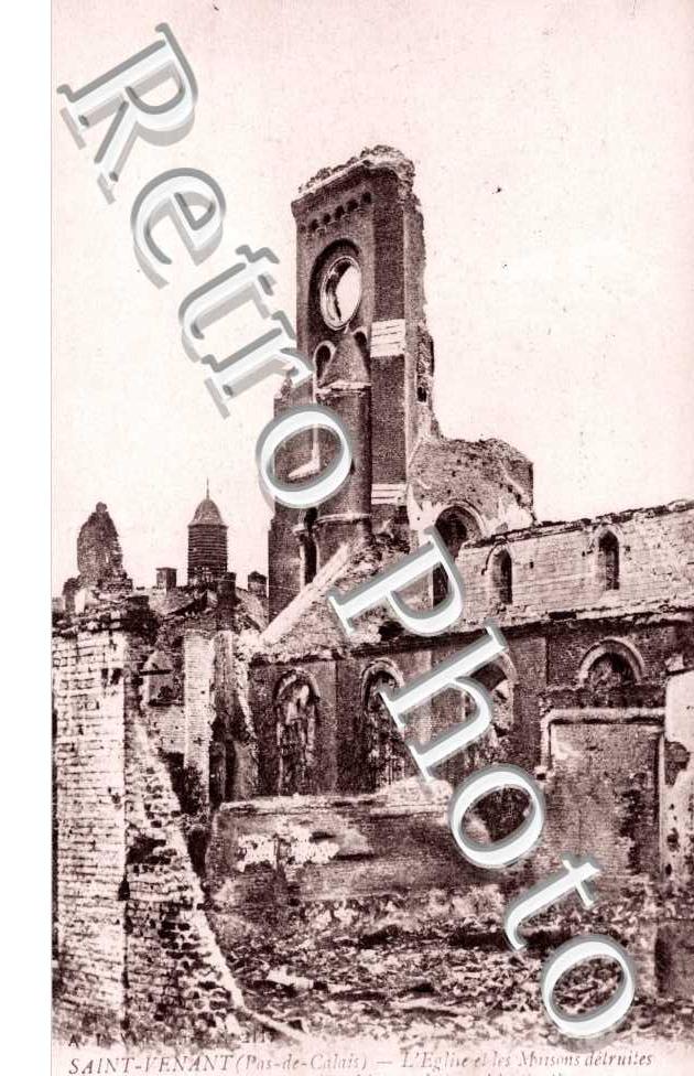 L'eglise et les maions detruites