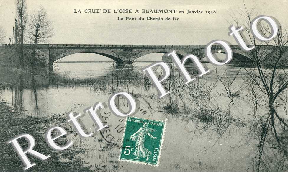 Crue de l'Oise 1910, le Pont du Chemin de Fer