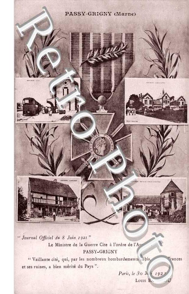 le ministre de la guerre cite à l'ordre de l'armée Passy-Grigny