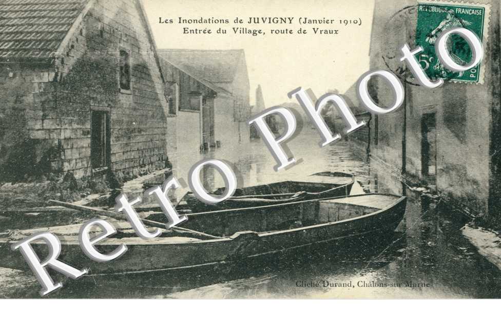 Inondation de janvier 1910 - entree du village route de Vraux