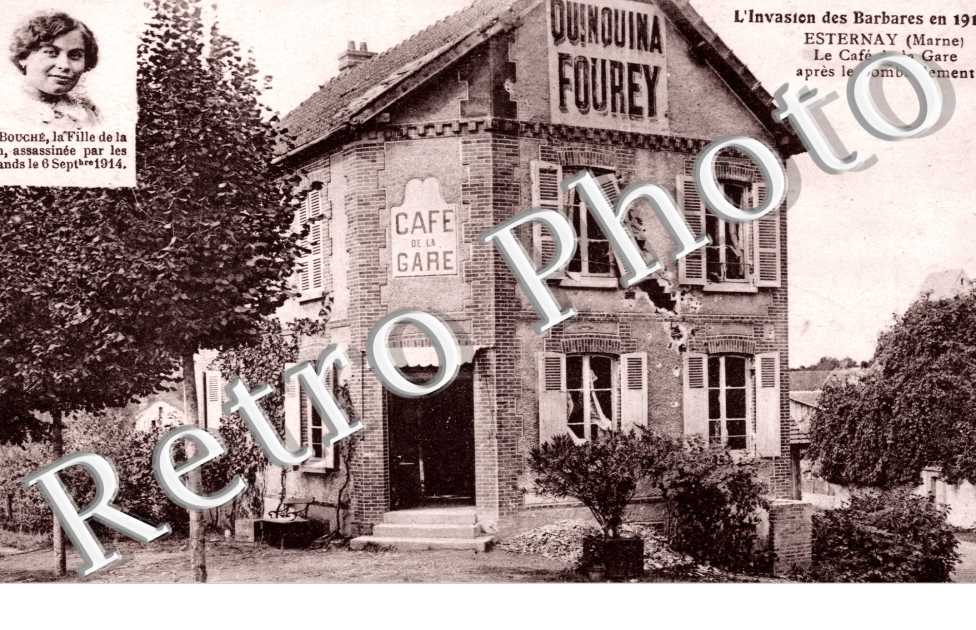l'Invasion des Barbares en 1914, le Cafe de la Gare apres le Bomabardement