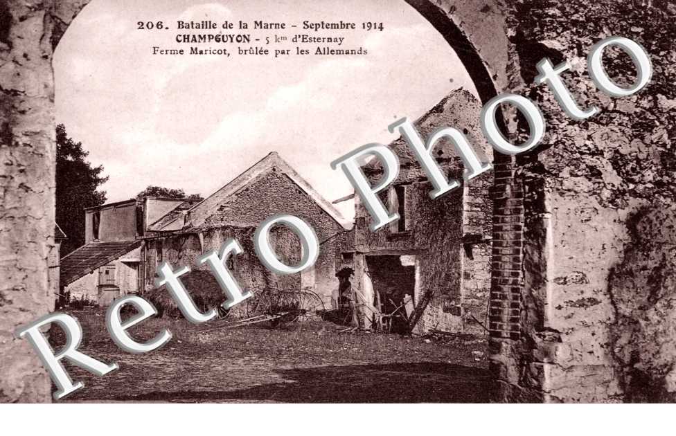 Bataille de la Marne, Ferme Maricot brulee par les Allemands