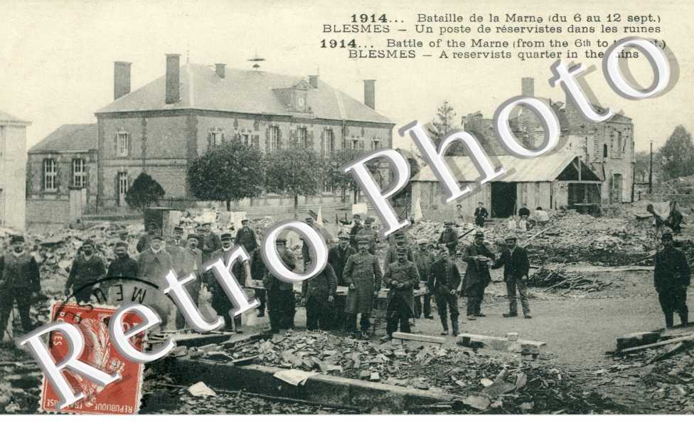 bataille de la Marne (du 6 au 12 septembre), un poste de reservistes dans les ruines