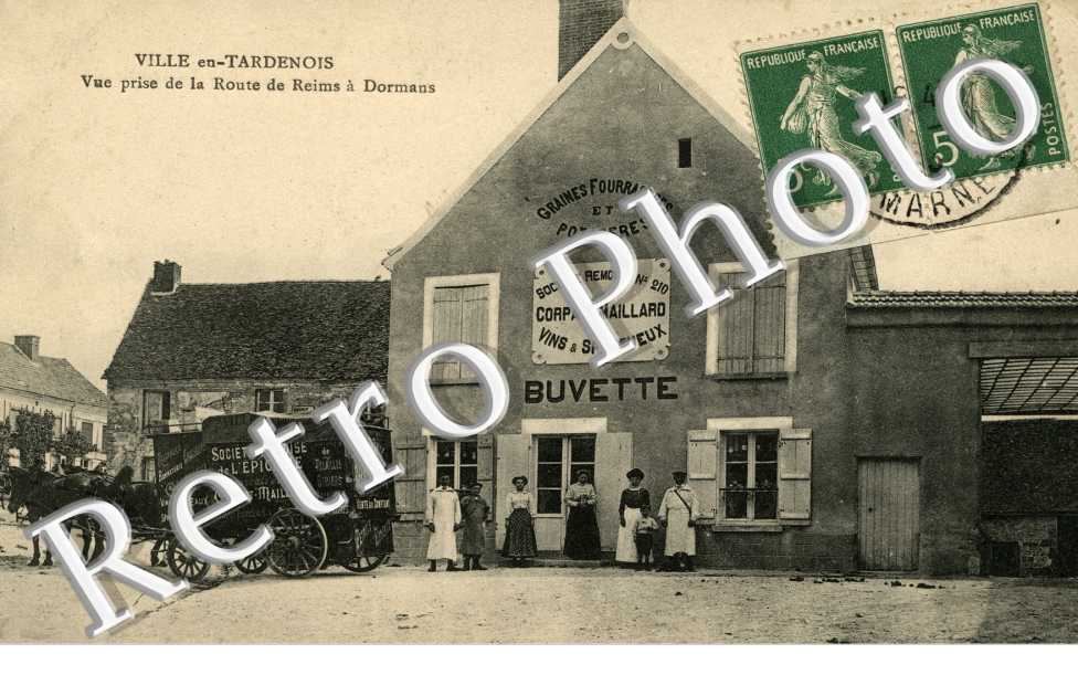vue prise de la route de Reims a Dormans (Buvette Epicerie Corpart Maillard)