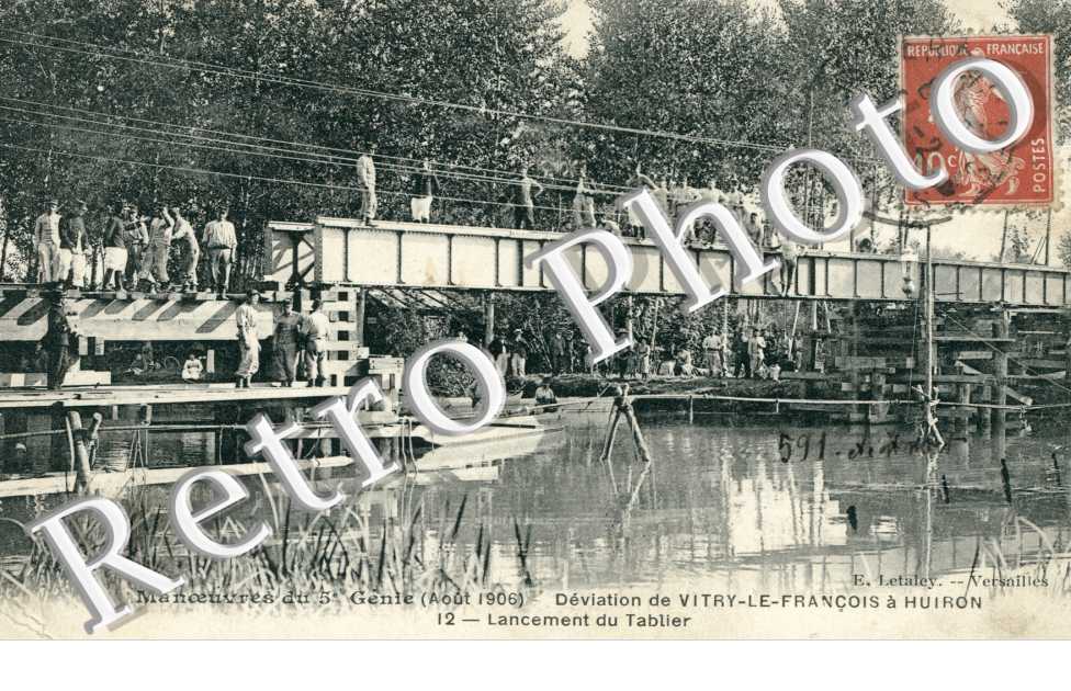 Manoeuvres du 5eme Genie, Deviation de Vitry a Huiron, Lancement du tablier