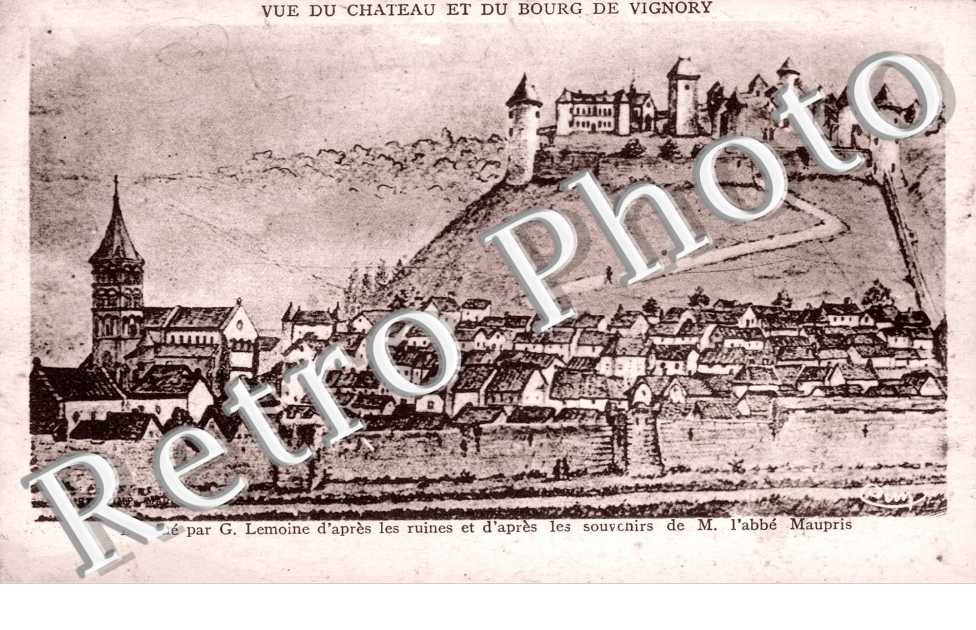 Vue du chateau et du bourg - carte dessin G. Lemoine