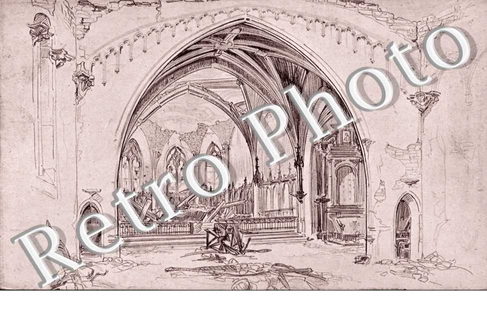Interieur de l'eglise en ruines - Dessin