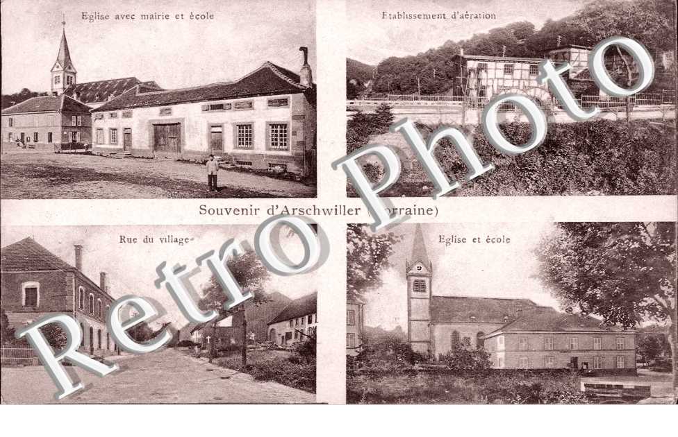 l'Eglise, la Mairie et t l'Ecole, la Rue du Village et l'Etablissement d'Aeration