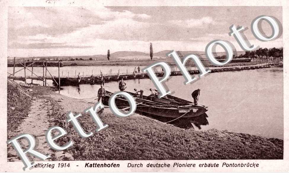 Durch deutsche Pioniere erbaute Pontonbrucke, Weltkrieg 1914