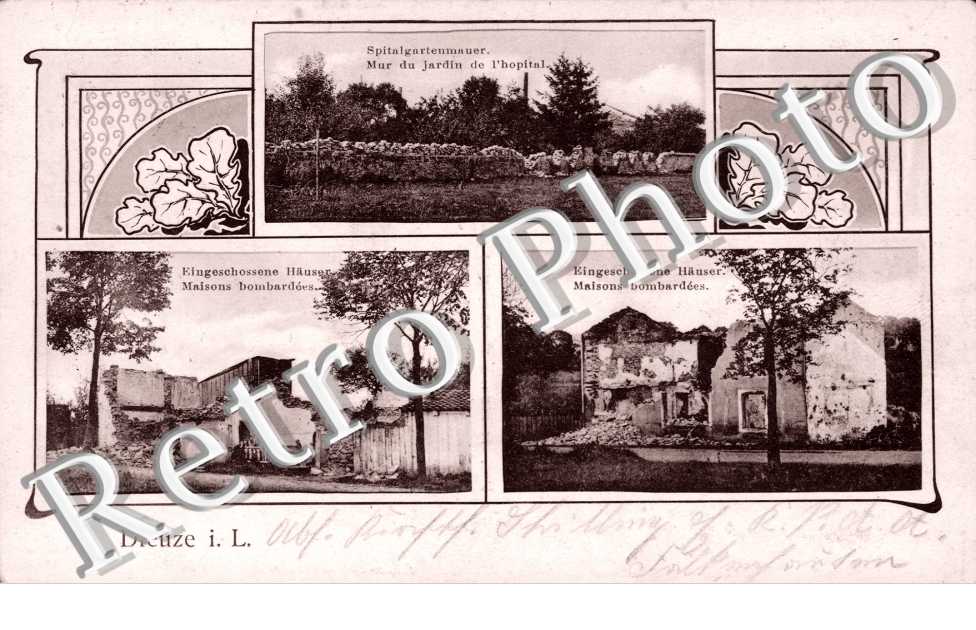 jardin de l'Hopital et maisons bombardees