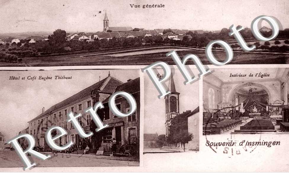 Carte multivues - vue generale - eglise - hotel et cafe Thiebaut - interieur de l'eglise