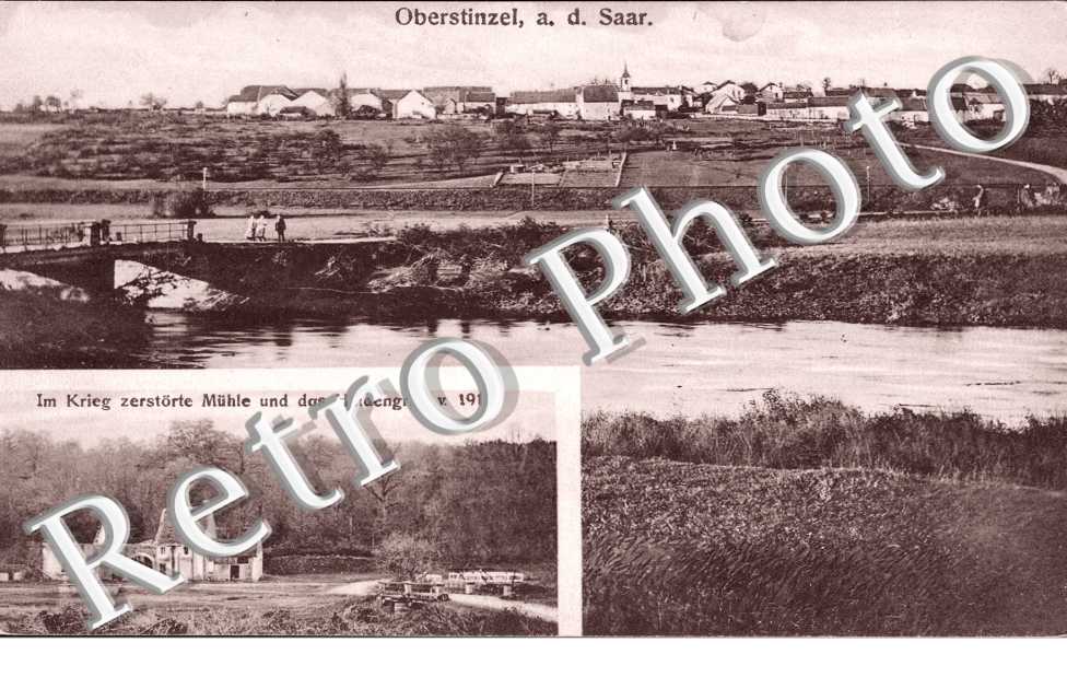 Im Krieg zerstorte Muhle und das Heldengrab von 1914
