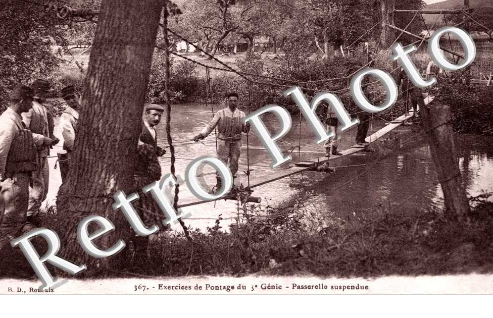Exercice de pontage du 3e genie - passerelle suspendue