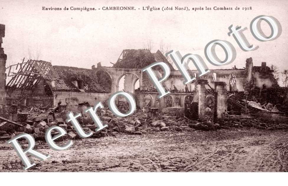 l'eglise (cote nord) apres les combats de 1918 (histoire - guerre)