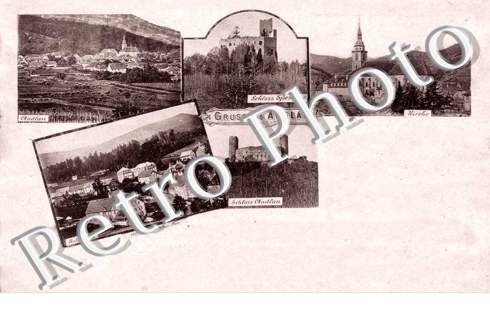 Gruss aus Andlau. Kirche, Schloss spesburg, hochwald,..