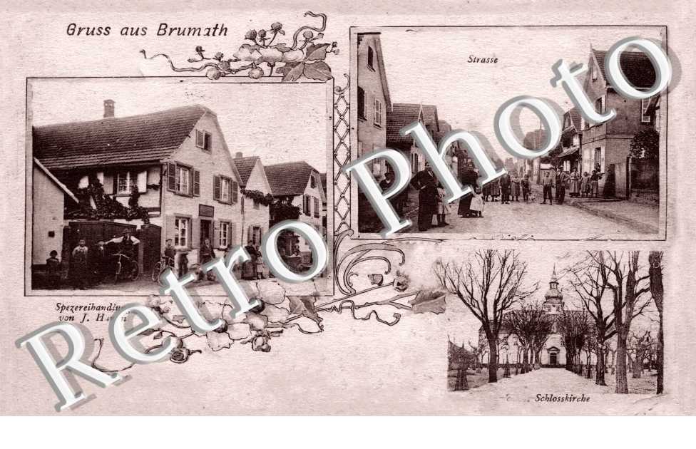 Gruss aus Brumath - Strasse , Schlosskirche, Spezereihandlung