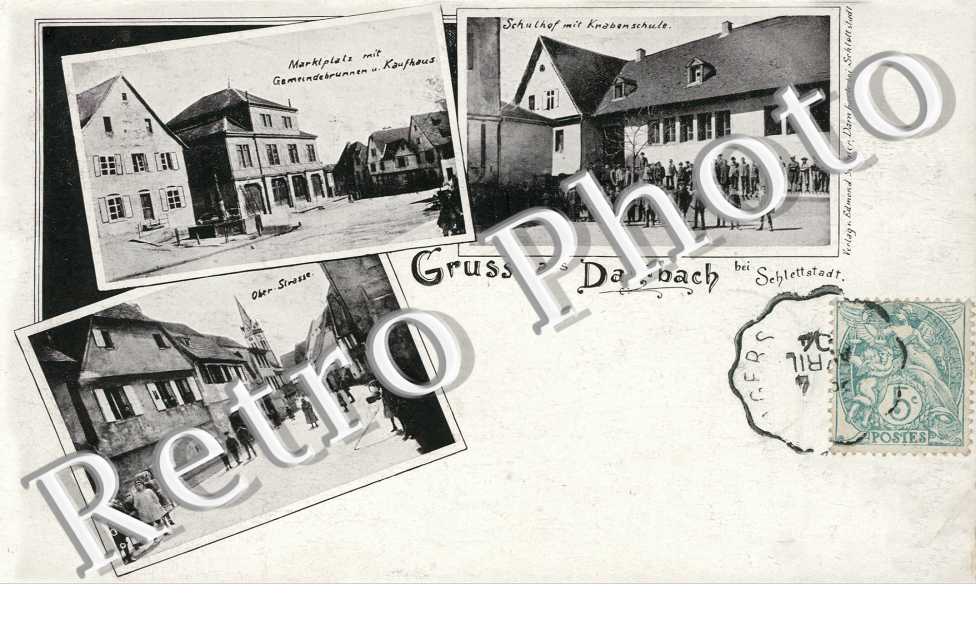 Ober-Strasse, Schulhaus mit Knabenschule, Maktplatz mit Gemeindebrunnen und Kaufhaus
