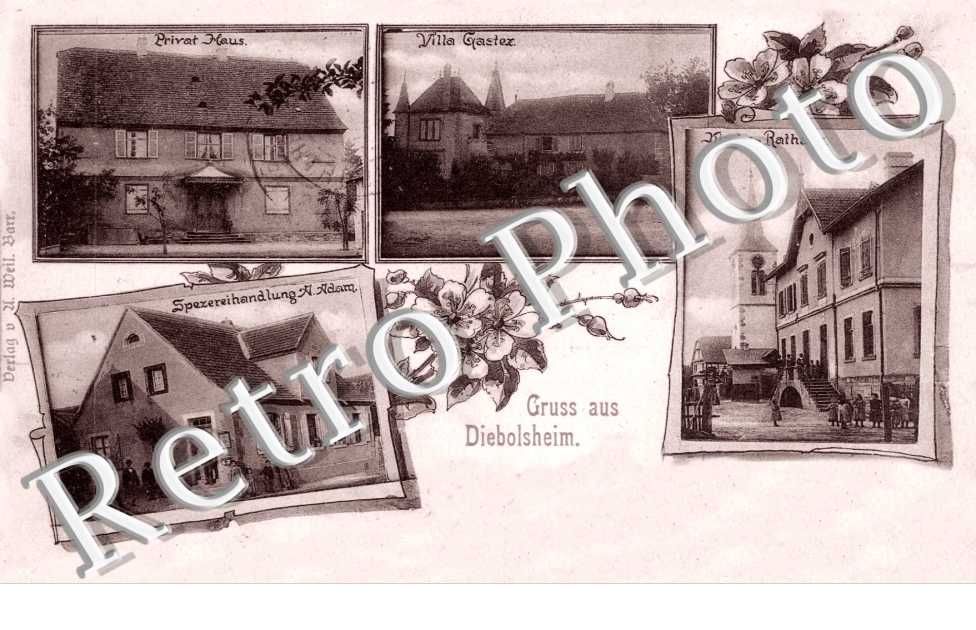 Kirche und Rathaus, Privat-Haus, Spezereihandlung A. Adam