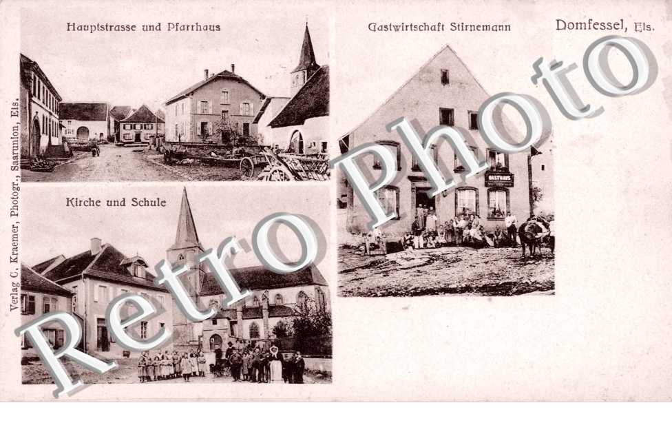 Haupstrasse und Pfarrhaus, Kirche und Schule, Gastwirtschaft Stirnemann