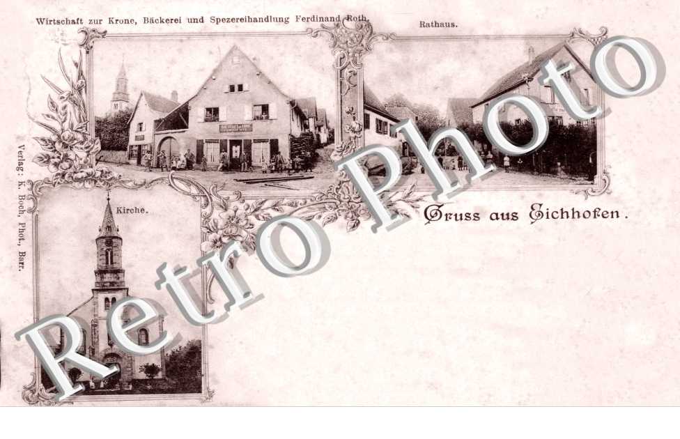 rathaus, kirche, wirtschaft zur Krone, Backerei und Spezereihandlung Ferdinad Roth