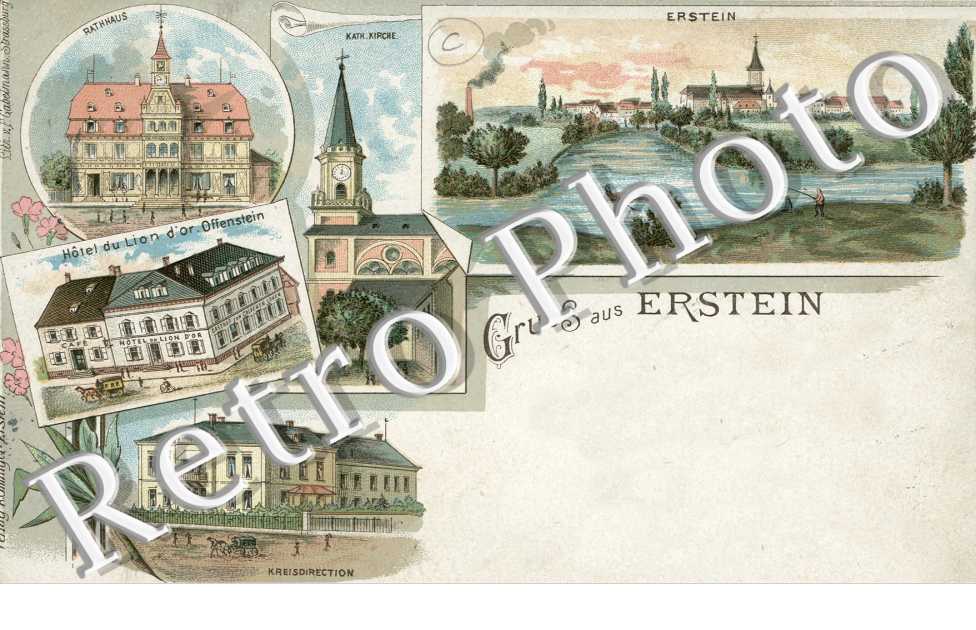 Gruss aus Erstein Hotel du Lion d'Or Offenstein Kreisdirection Rathaus Kath. Kirche