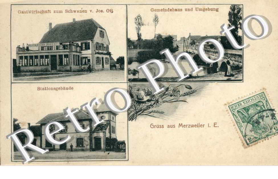 Stationsgebaude, Gemeindehaus und Umgebung, Gastwirtschaft zum Schwanen v. Jos. Ott