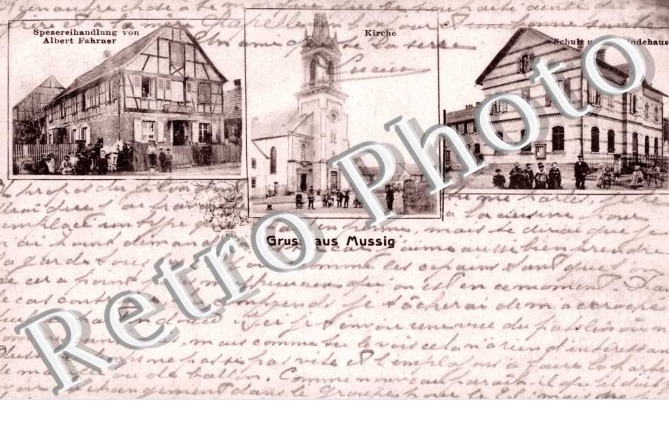 Spezereihandlung von Albert Fahrner, Kirche, Schule und Gemeindehaus