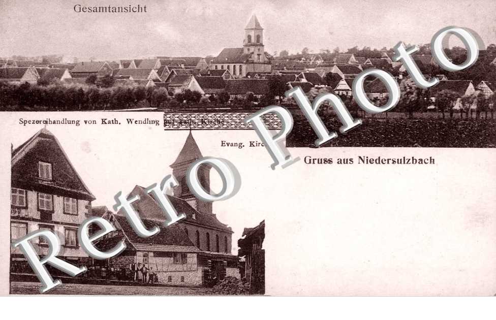 Evangelische Kirche, Spezereihandlung von Kath. Wendling, Gesamtansicht