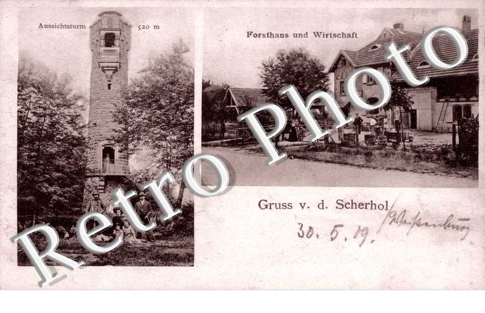 Gruss v. d. Scherhol, Aussichtsturm, Forsthaus und Wirtschaft