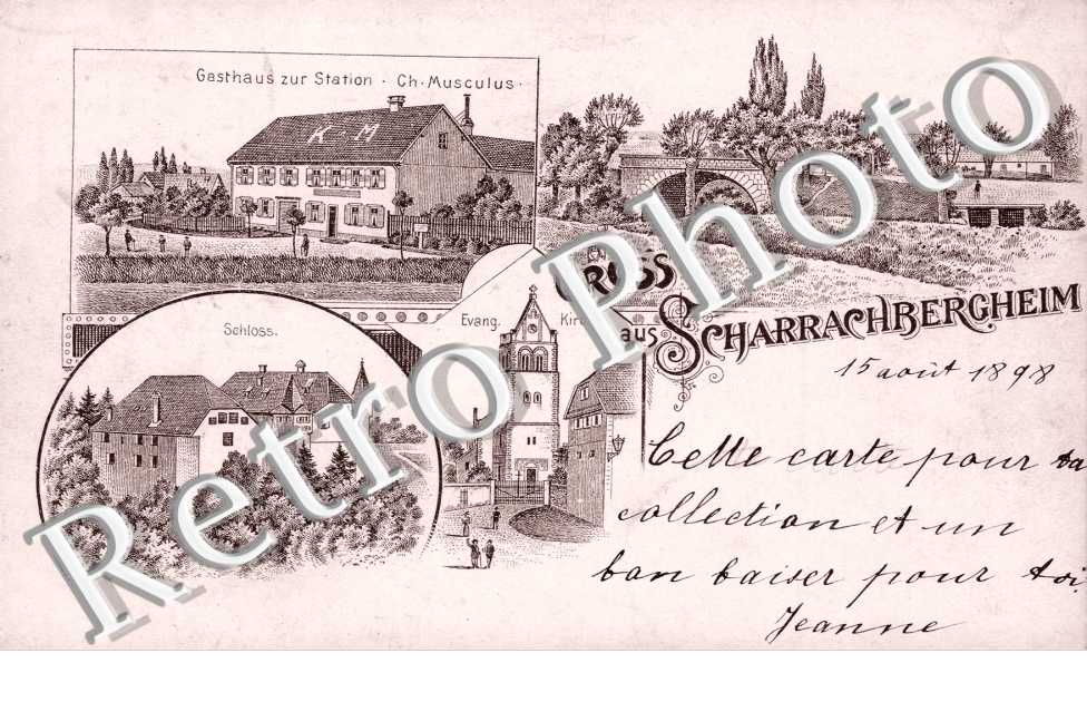 Schloss, Kirche, Gasthaus zur Station Ch. Musculus
