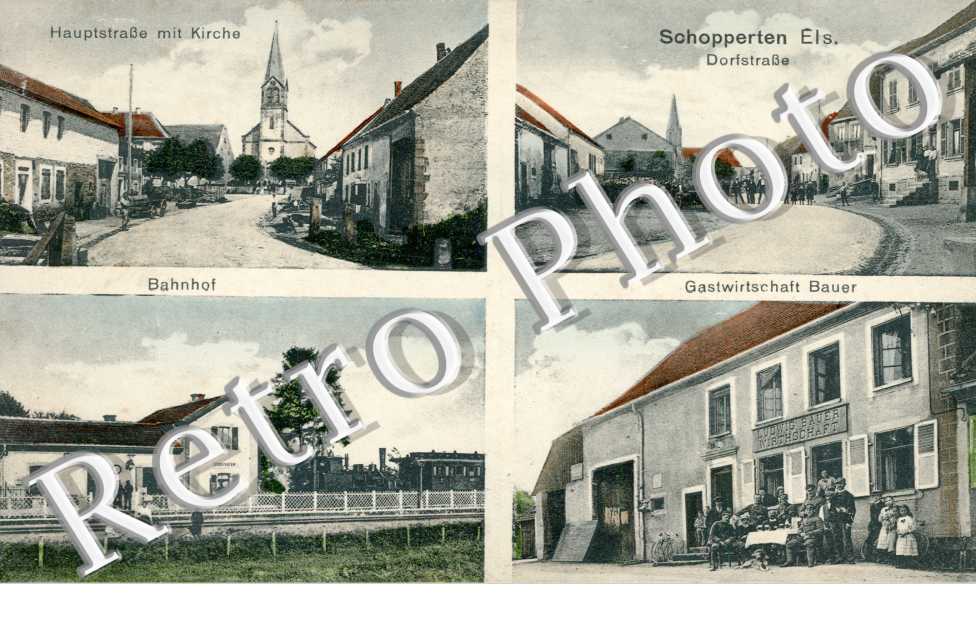 Haupstrasse mit Kirche, Dorfstrasse, Bahnhof, Wirthschaft