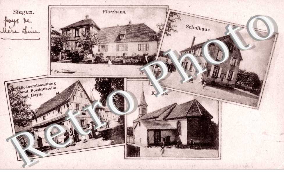 Pfarrhaus, Schulhaus, Kirche, Spezereihandlung und Posthilfstelle Emil Heyd