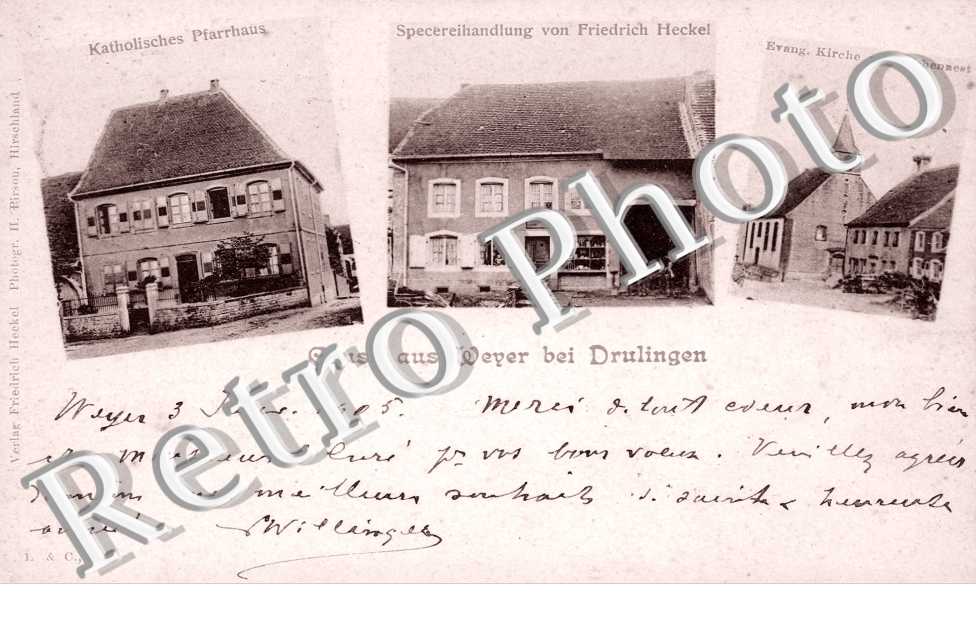 Katholisches Pfarrhaus, Specereihandlung von Friedriche Heckel, Evangelische Kirche und Storchenest