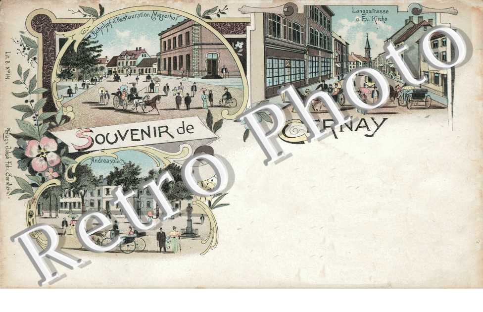 Souvenir de Cernay - Gare, Andreasplatz, Langestrasse, Eglise
