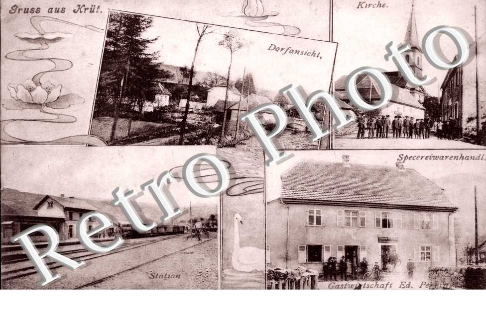 Kirche - Dorfanansicht - station - gastwirtschaft Ed. Perrin