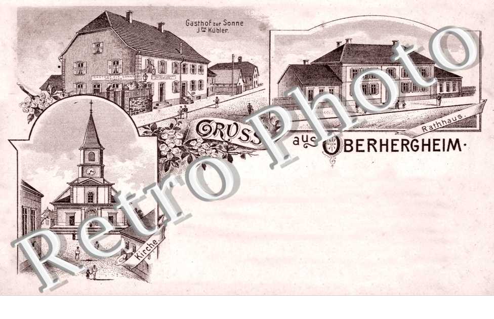 Rathhaus, Gasthof zur Sonne J. Kubler, Kirche, Gruss aus Oberheigheim