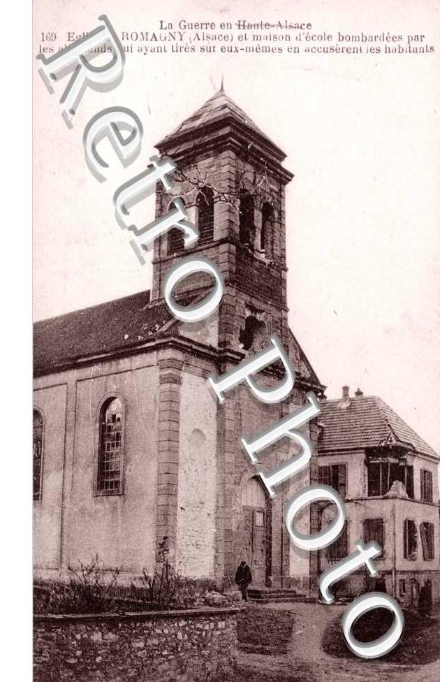 eglise et maison d'ecole bombardees par mes allemands