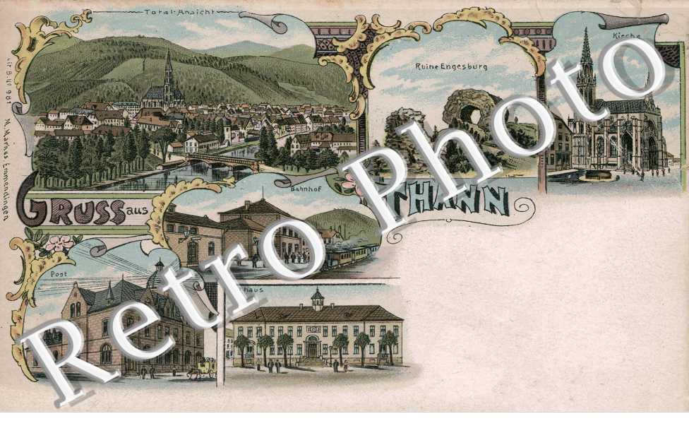 Totalansicht, Ruine Engelsburg, Kirche, Bahnhof, Rathaus, Post