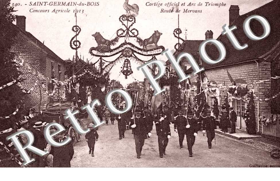 Cortege officiel et Arc de Triomphe, Route de Mervans, Concours Agricole 1913