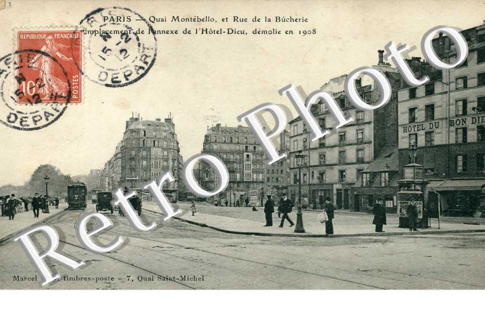 Quai Montebello et Rue de la Bucherie Emplacement de l'annexe de l'Hotel Dieu, demolie en 1908  -  Photo de 1912