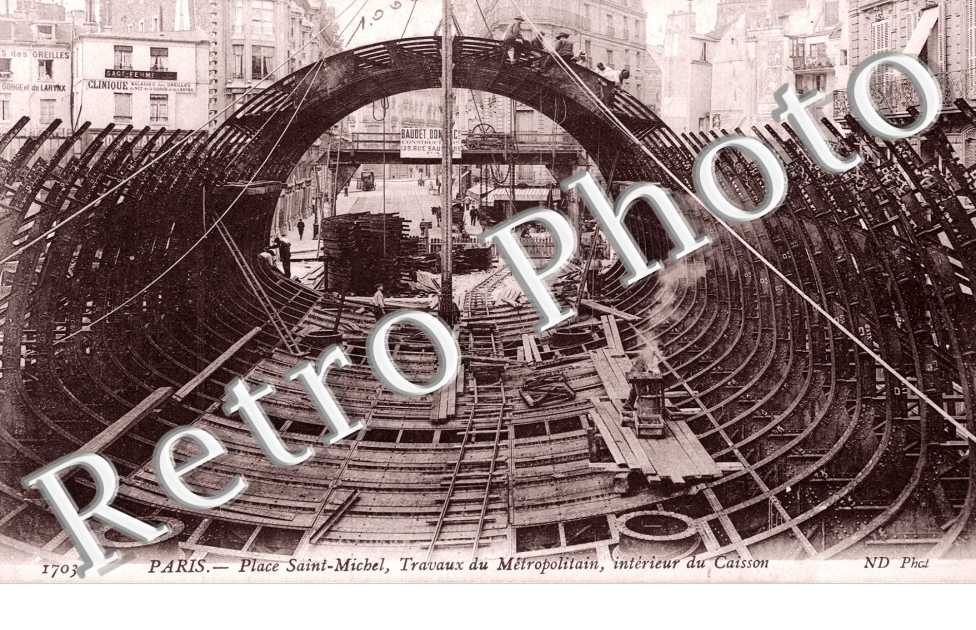 Travaux du Metropolitain, Place Saint Michel, Interieur du Caisson