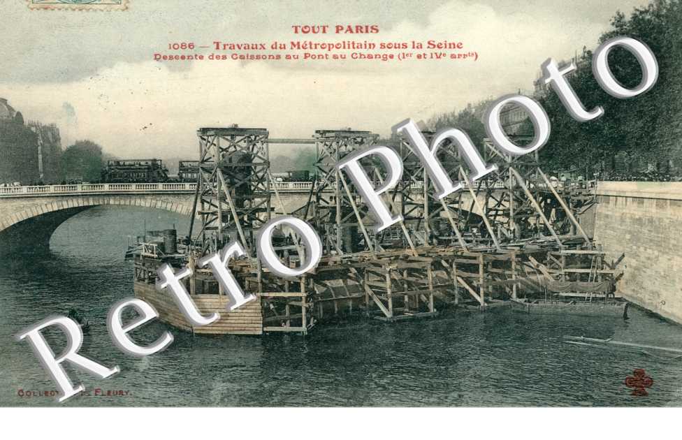 Travaux du Metropolitain, Descente des Caissons au Pont au Change