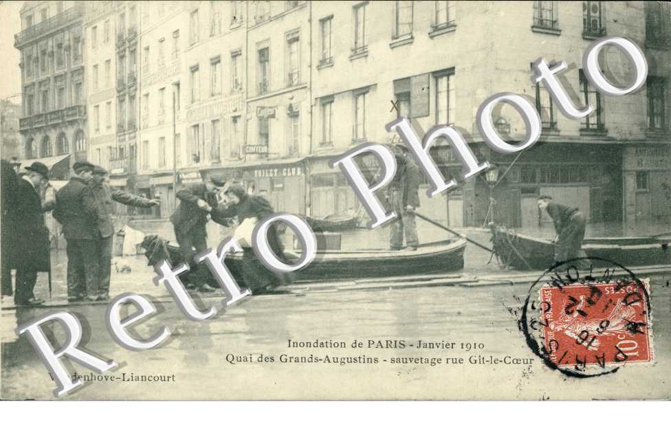Inondations 1910, Quai des Grands Augustins - sauvetage rue Git-le-Coeur