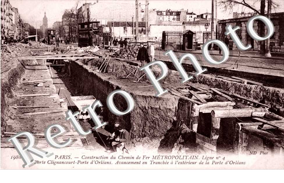 Porte d'Orleans  Construction du chemin de fer Metropolitain, ligne 4