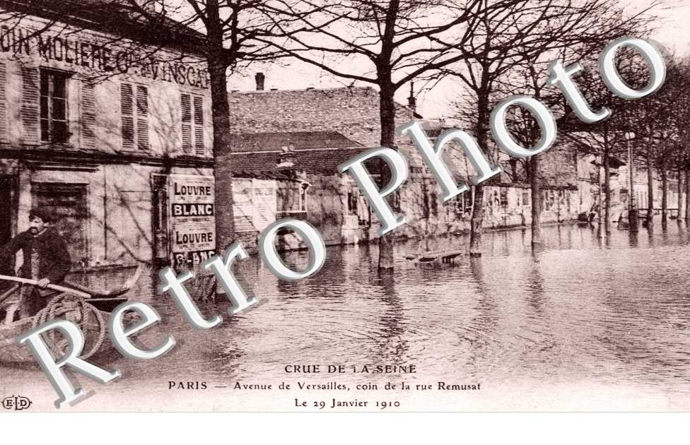 Inondations 1910, Avenue de Versailles, coin de la rue Remusat