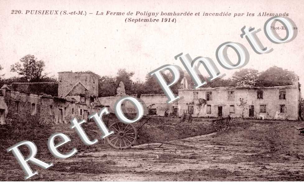 la ferme de Poligny bombardee et incendiee par les allemands