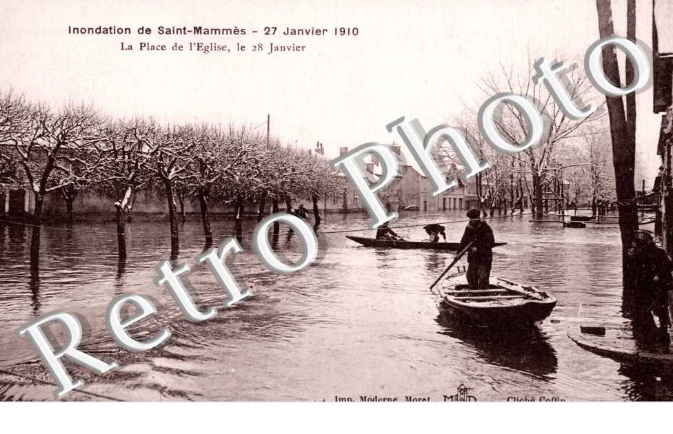 Inondation de Saint-Mammes, 27 janvier 1910, la Place de l'Eglise